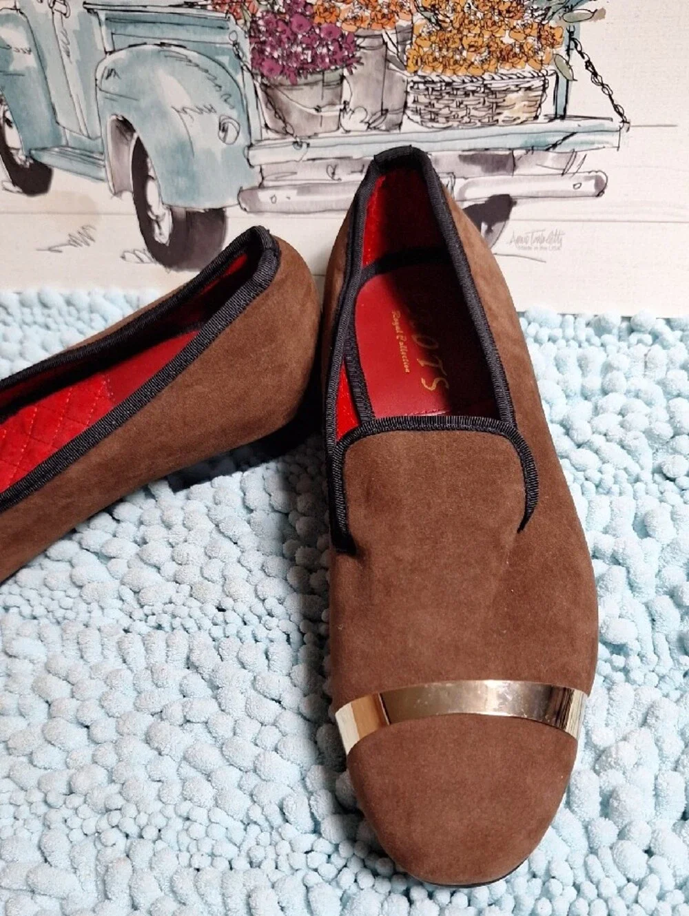 Brown Suede Ekot Men’s Slip-On Loafers with Gold Accent